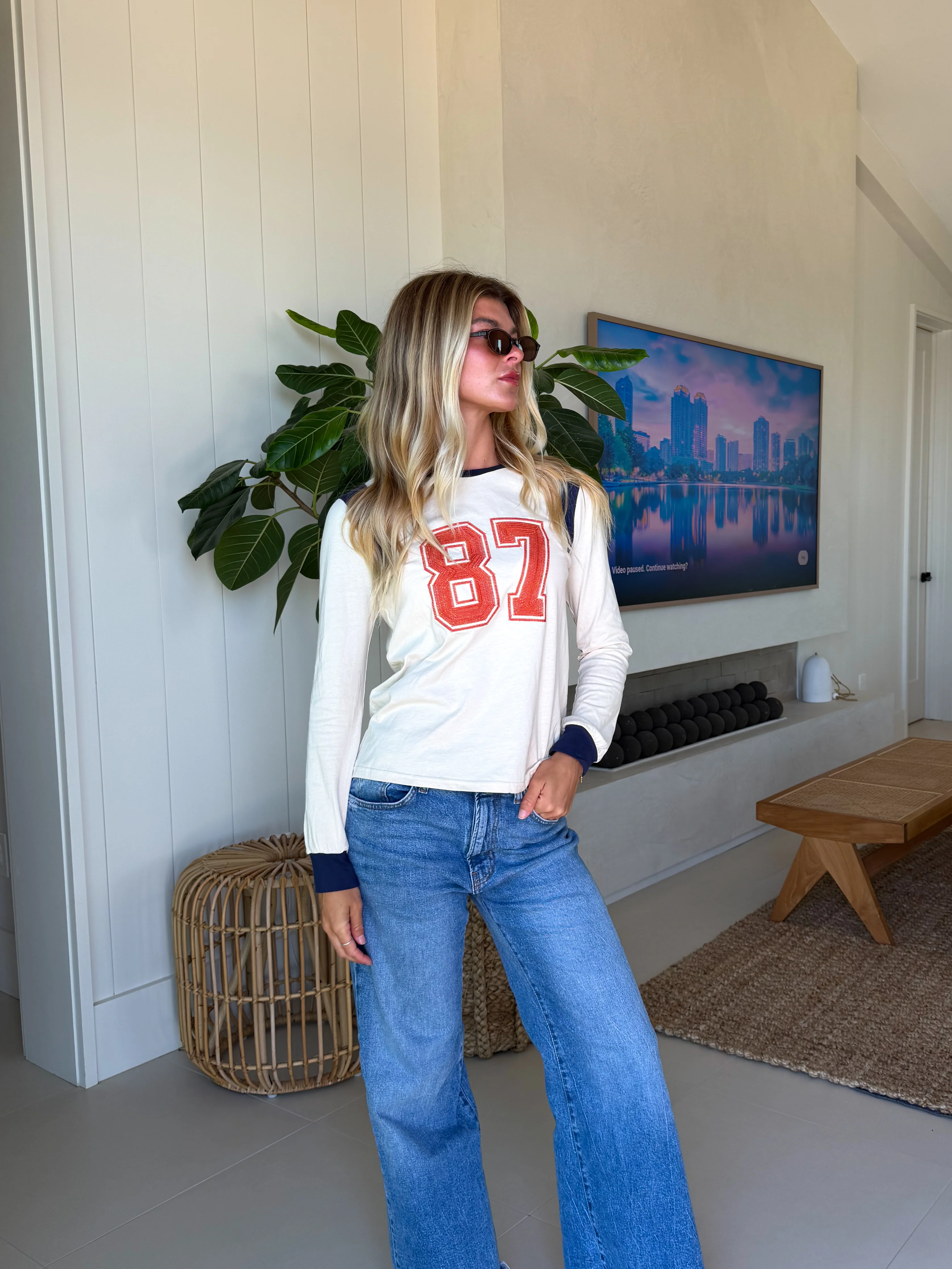 87 Varsity Long Sleeve Top - Ivory - Image 3