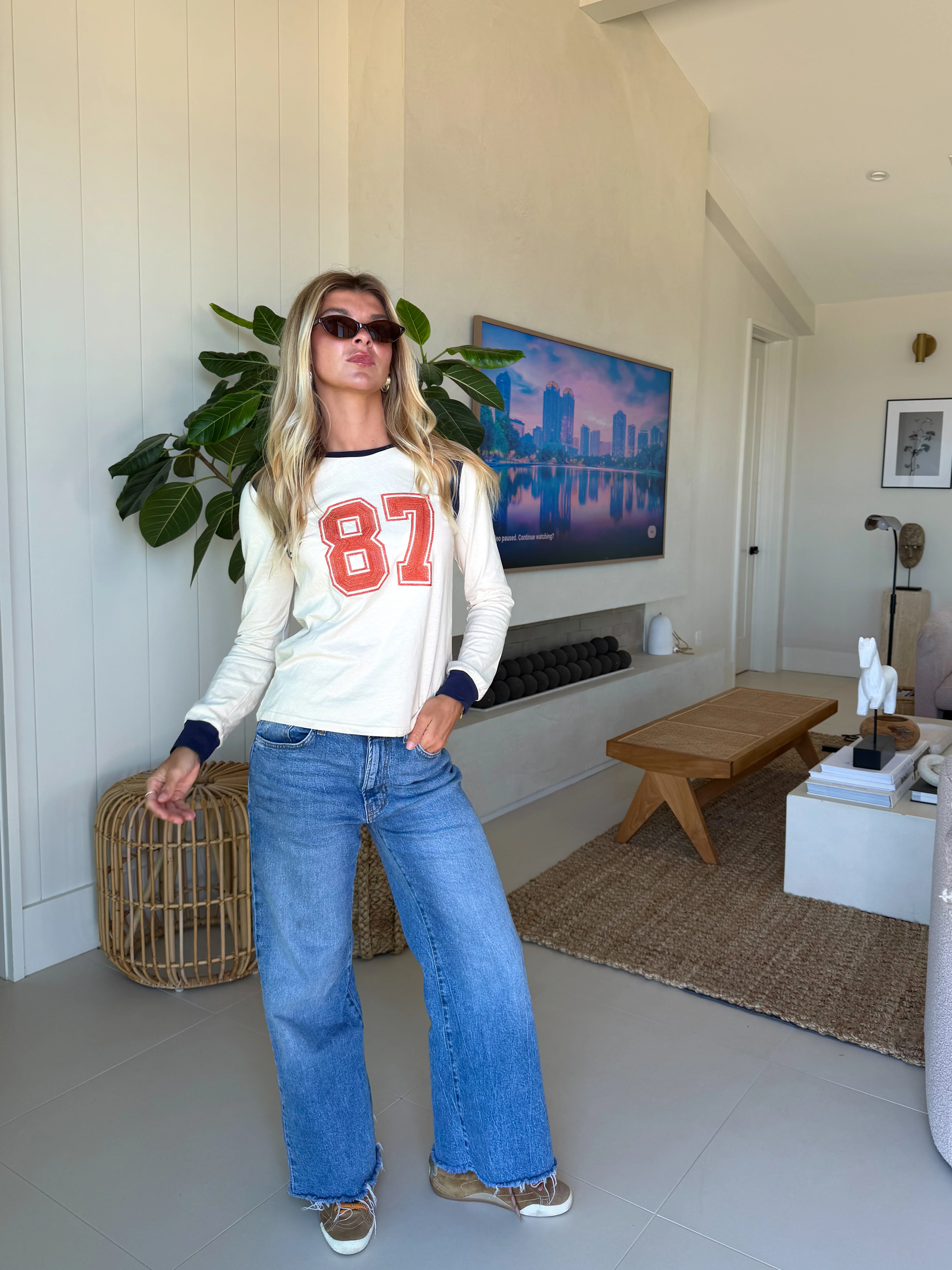 87 Varsity Long Sleeve Top - Ivory - Image 5