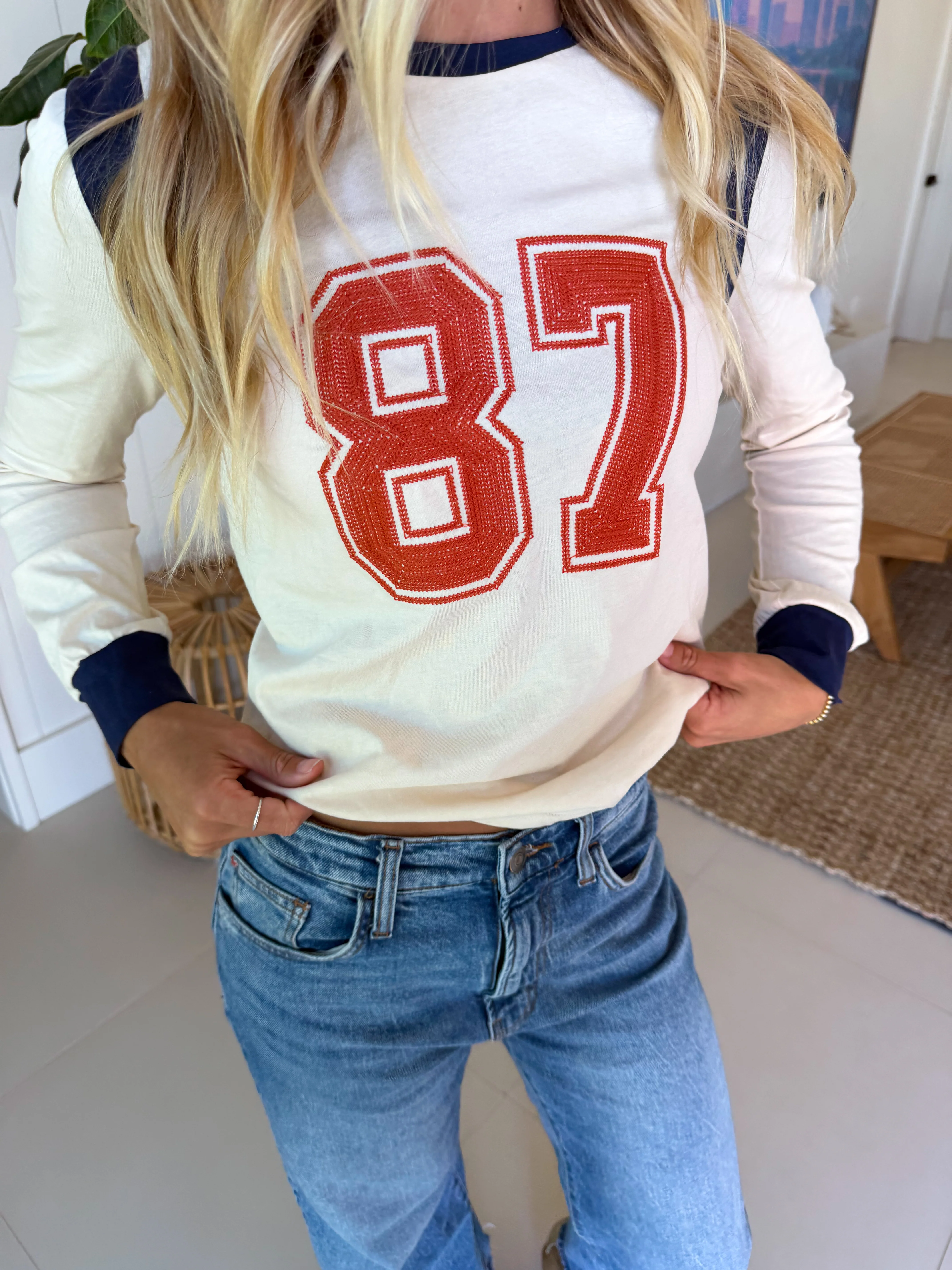 87 Varsity Long Sleeve Top - Ivory - Image 6
