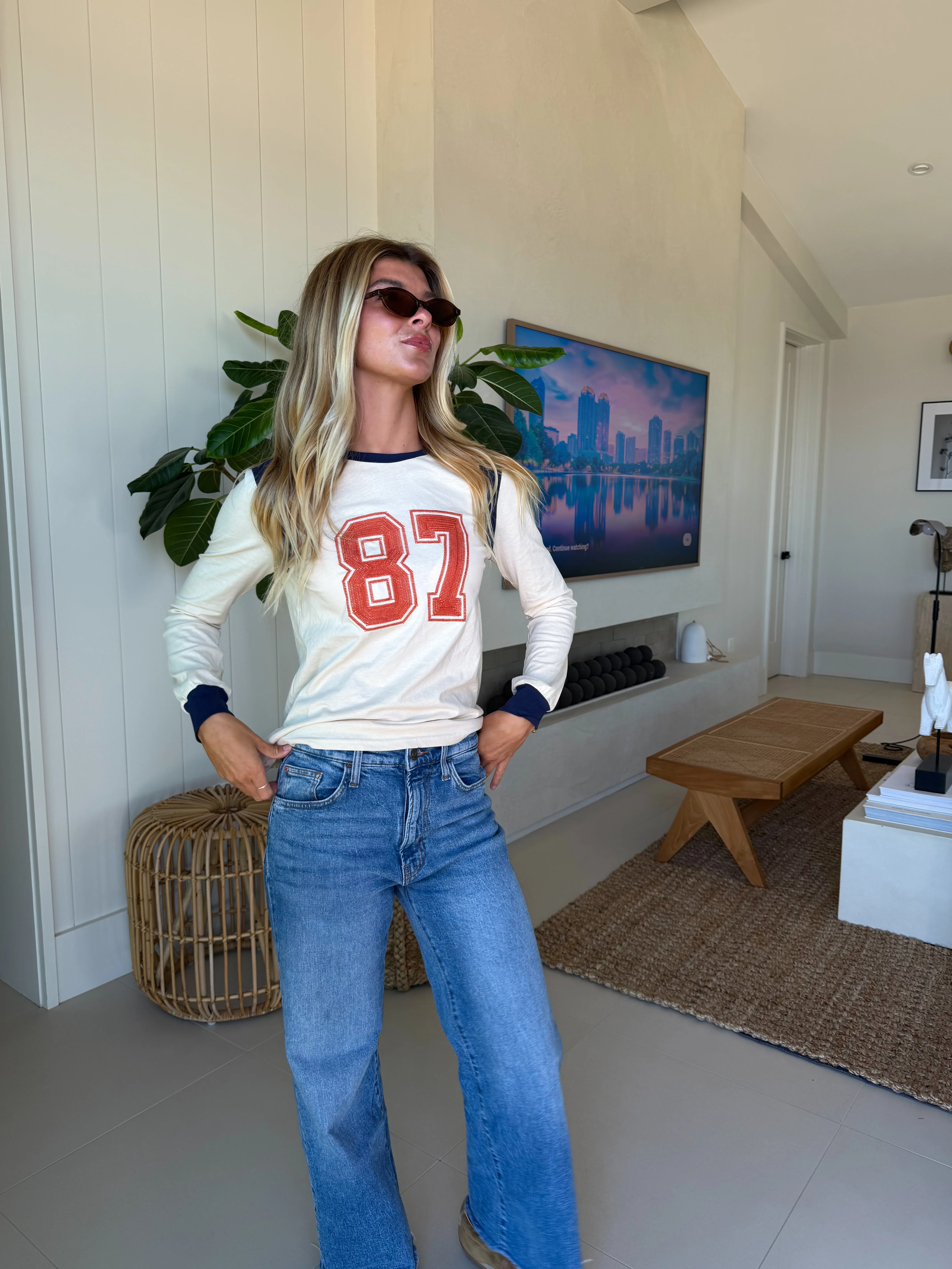 87 Varsity Long Sleeve Top - Ivory - Image 7