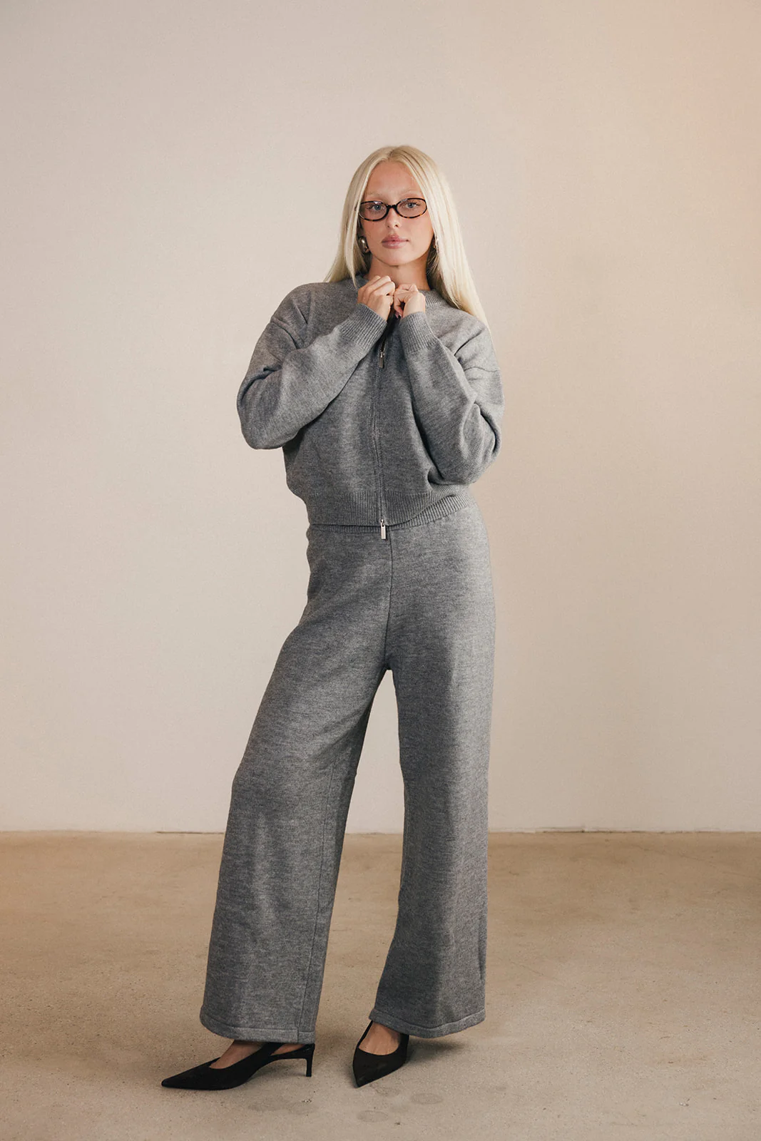 Ashlyn Knit Zip Up Long Sleeve Cardigan And Pants Set - Grey - Image 8