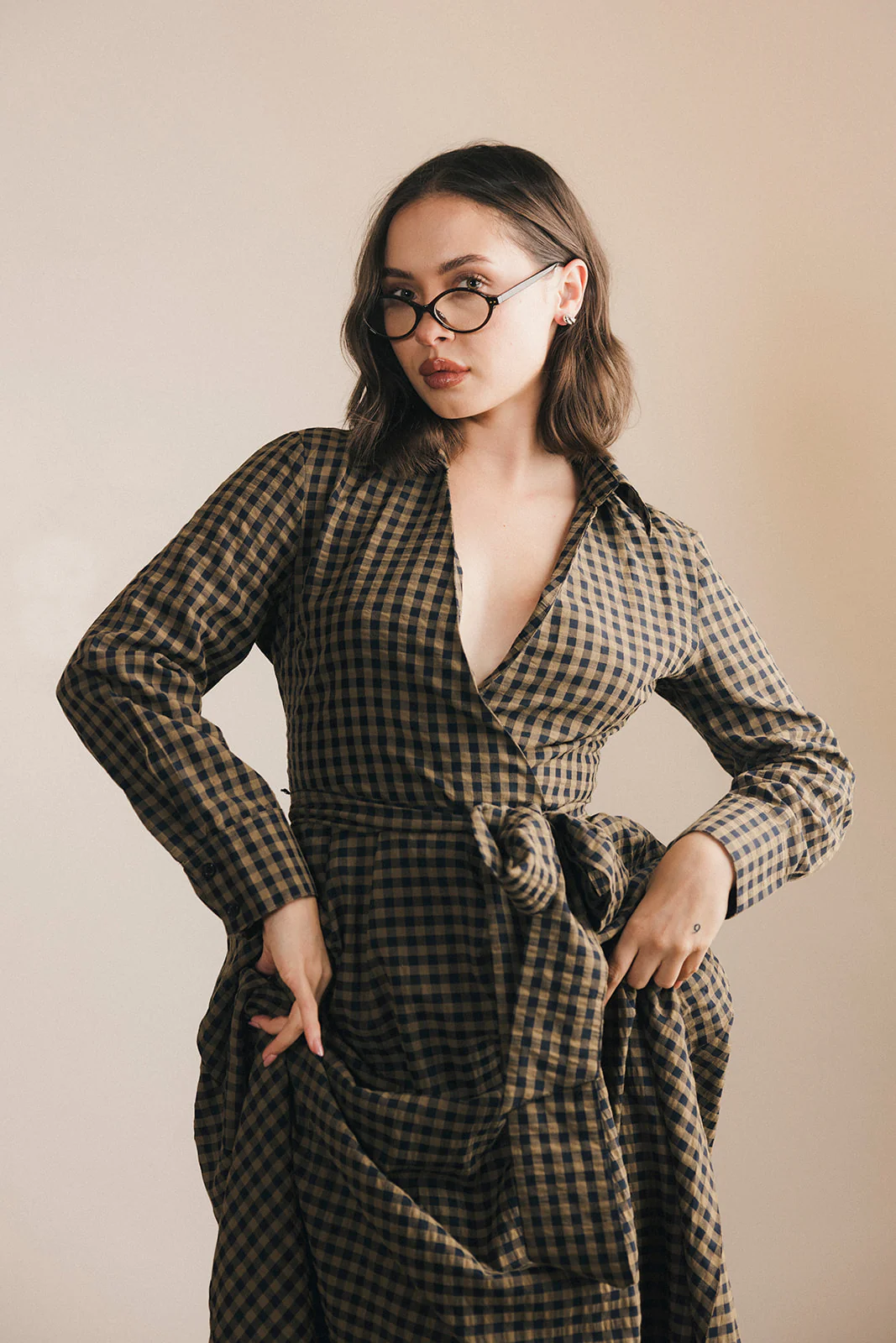 Celia Plaid Long Sleeve Shirt Dress - Carmel - Image 14