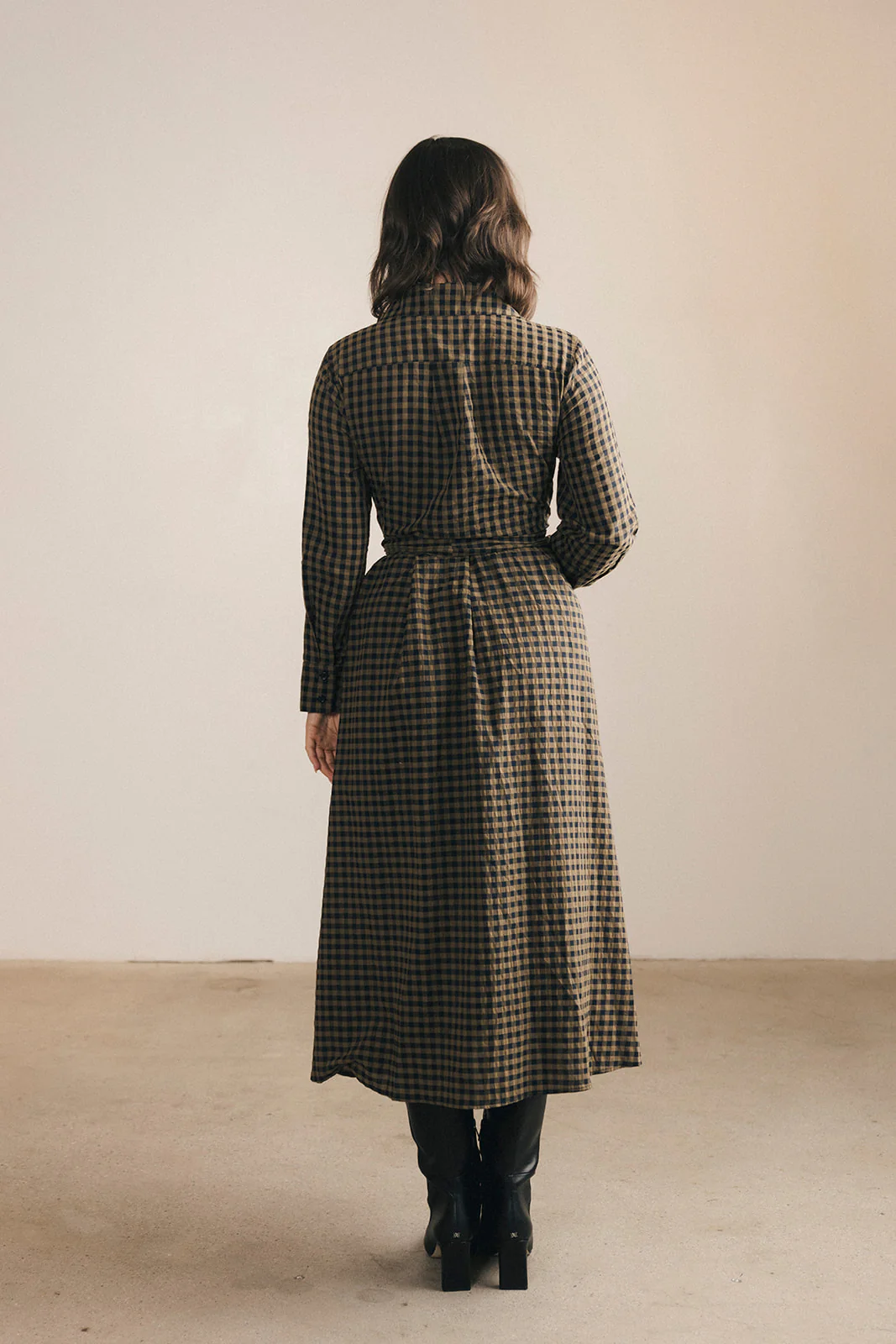 Celia Plaid Long Sleeve Shirt Dress - Carmel - Image 15