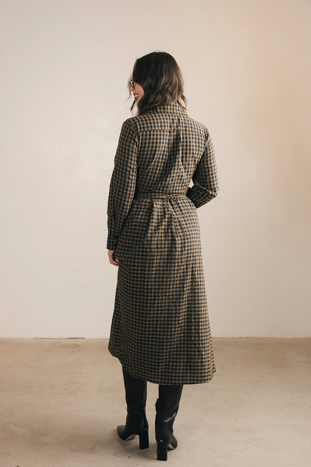 Celia Plaid Long Sleeve Shirt Dress - Carmel - Image 16