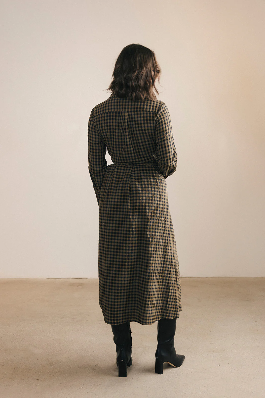 Celia Plaid Long Sleeve Shirt Dress - Carmel - Image 17