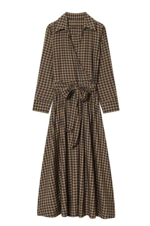 Celia Plaid Long Sleeve Shirt Dress - Carmel - Image 18
