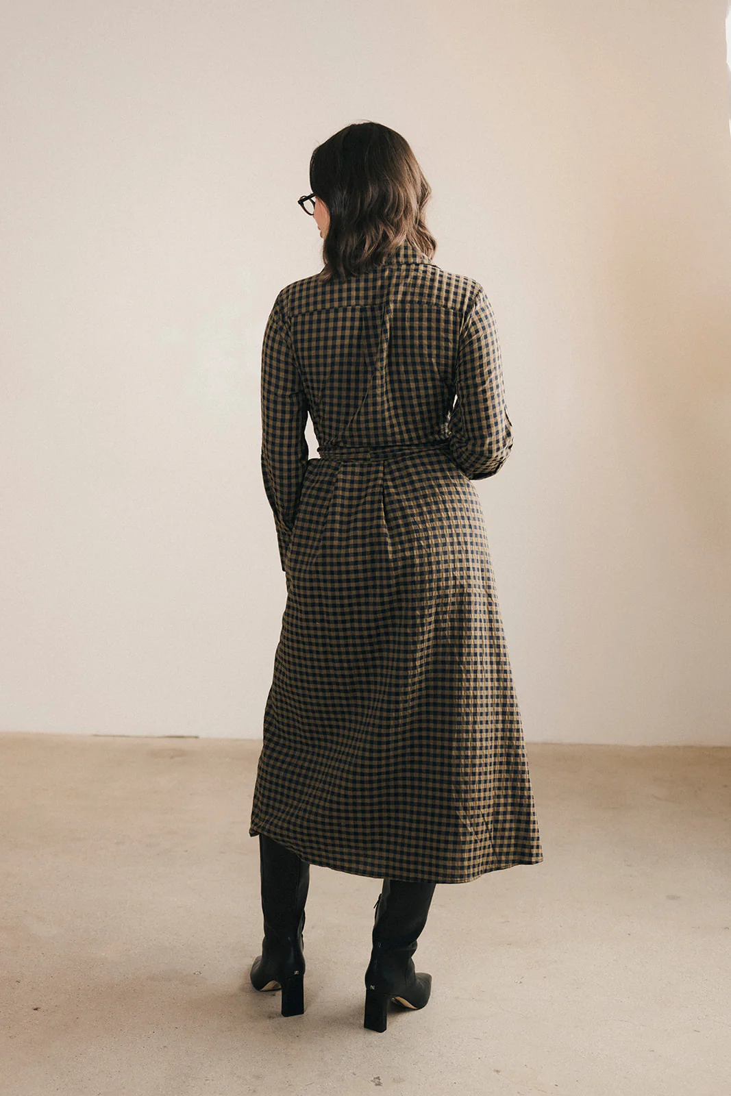 Celia Plaid Long Sleeve Shirt Dress - Carmel - Image 3