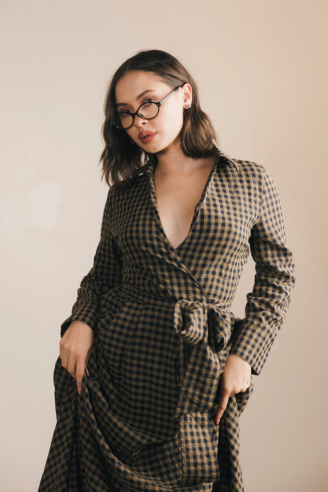 Celia Plaid Long Sleeve Shirt Dress - Carmel - Image 5