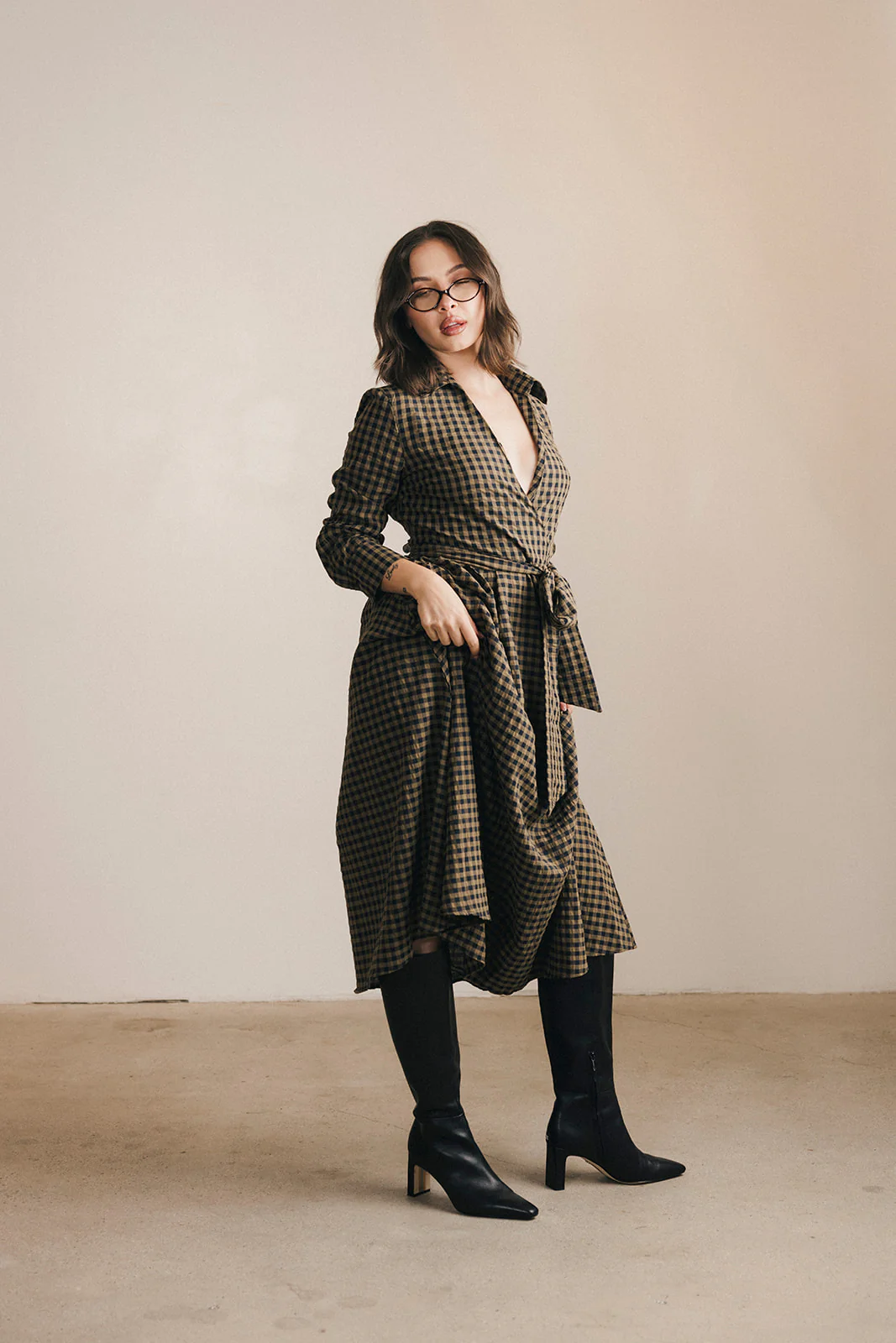 Celia Plaid Long Sleeve Shirt Dress - Carmel - Image 7