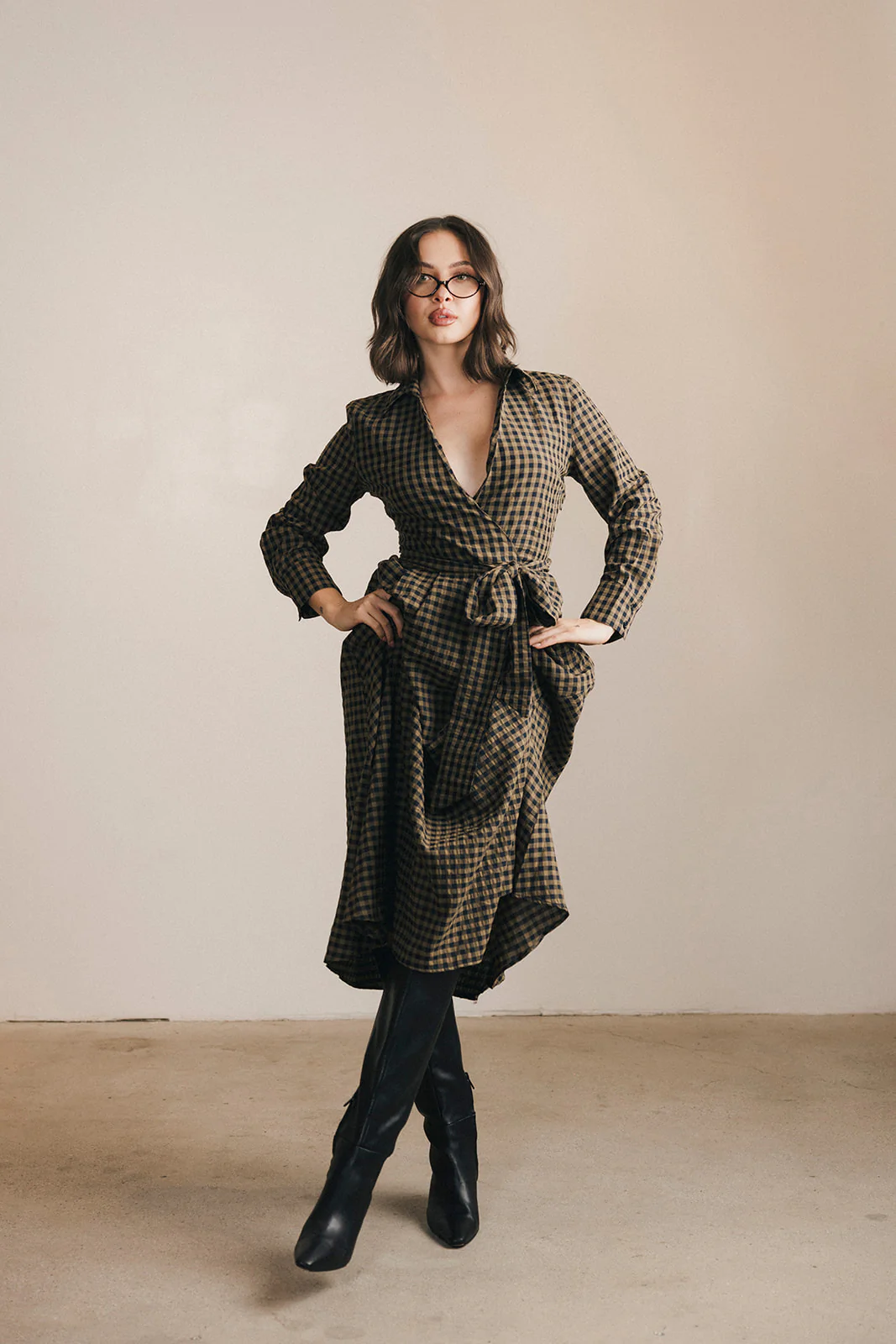 Celia Plaid Long Sleeve Shirt Dress - Carmel - Image 8