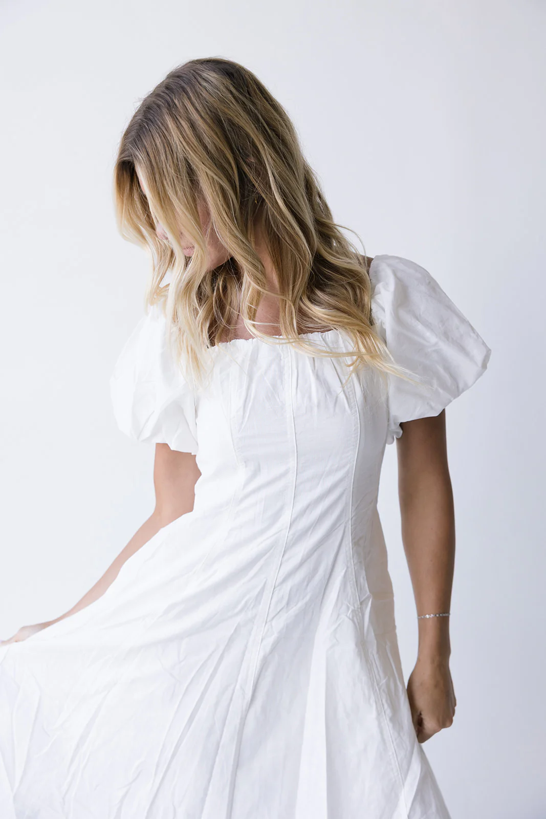 Dune Puff Sleeve Midi Dress - White - Image 3