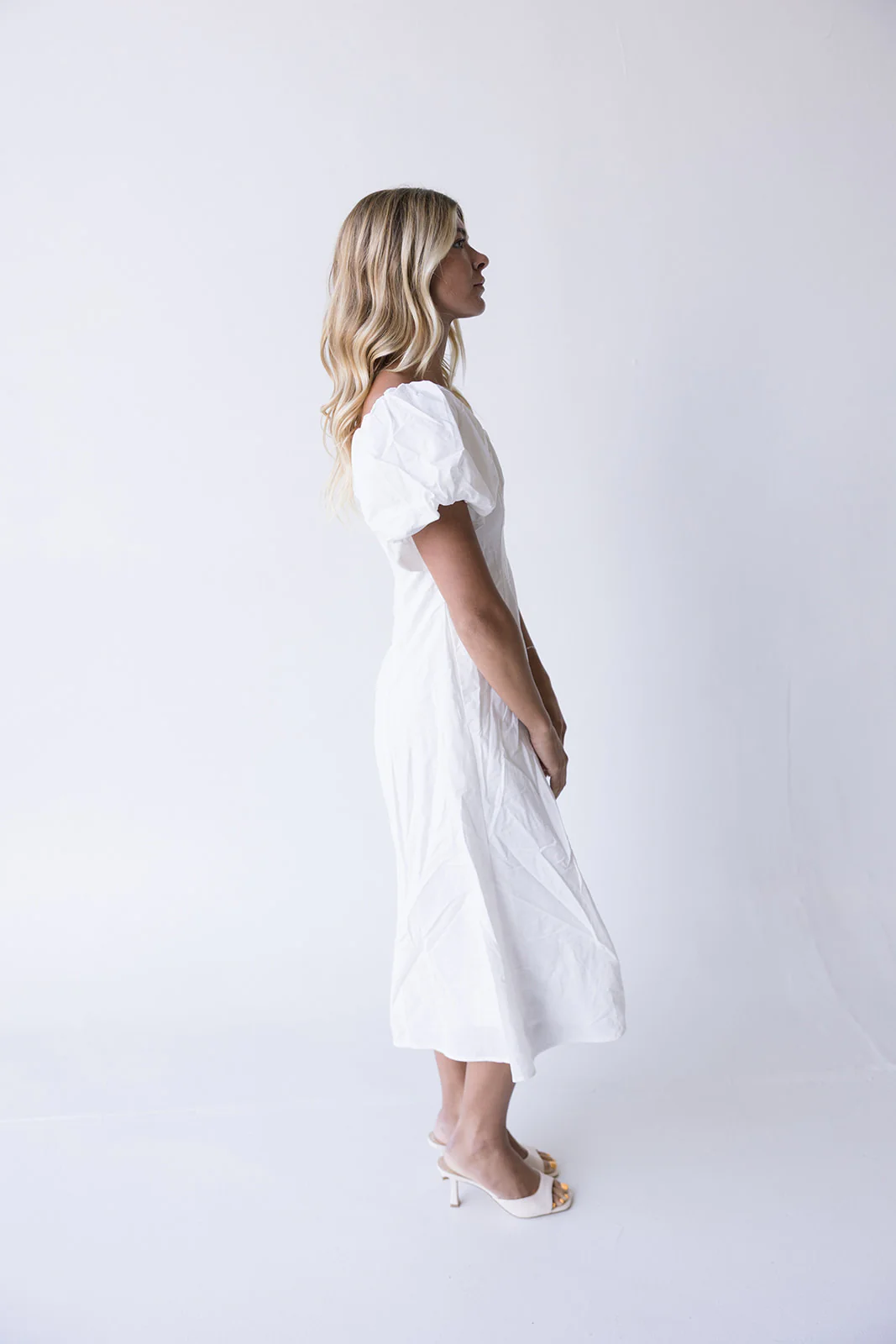 Dune Puff Sleeve Midi Dress - White - Image 4