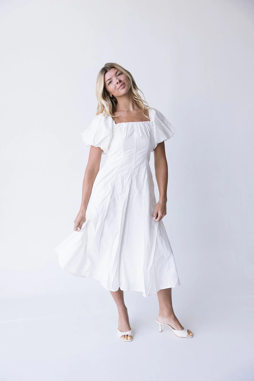 Dune Puff Sleeve Midi Dress - White - Image 6