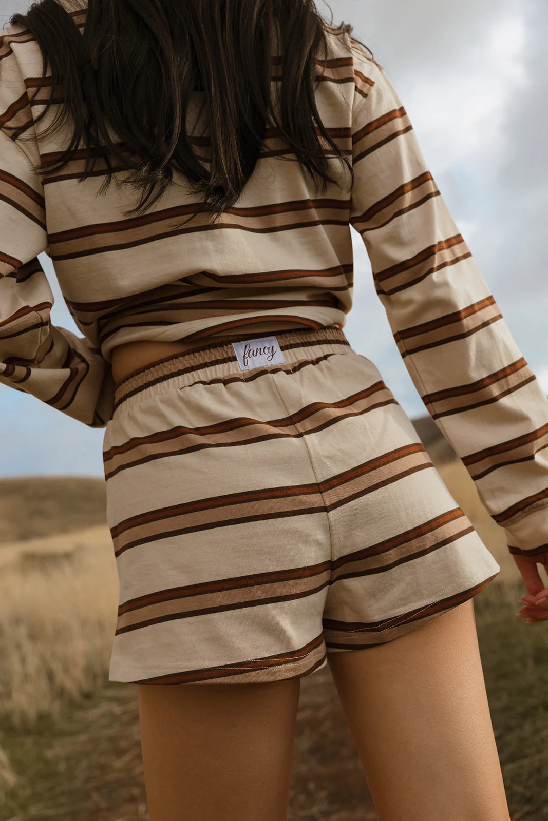 Fancy Button Striped Shorts - Desert Sand Brown - Image 12