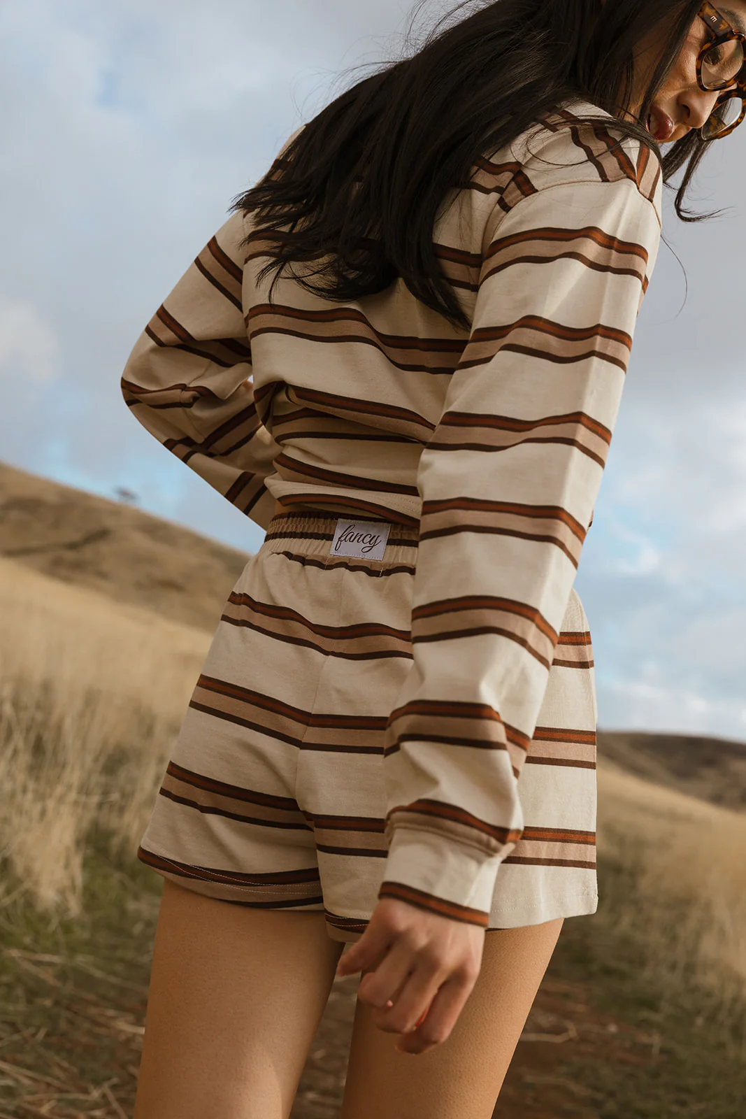 Fancy Button Striped Shorts - Desert Sand Brown - Image 13