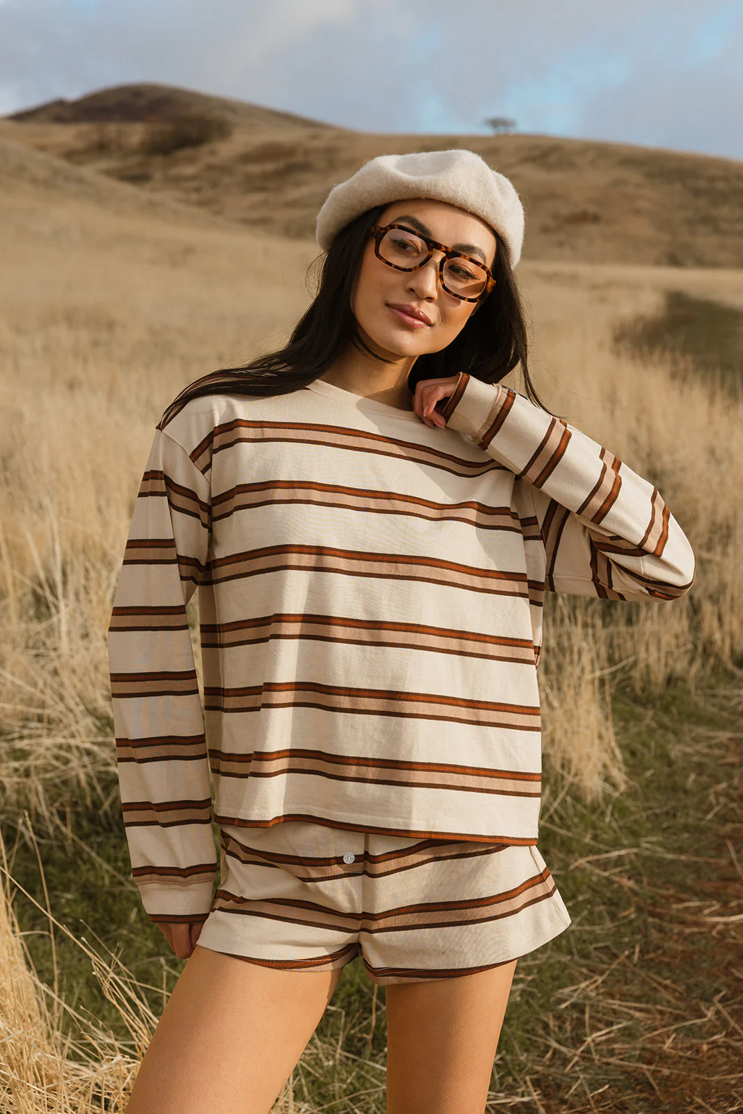 Fancy Button Striped Shorts - Desert Sand Brown - Image 14