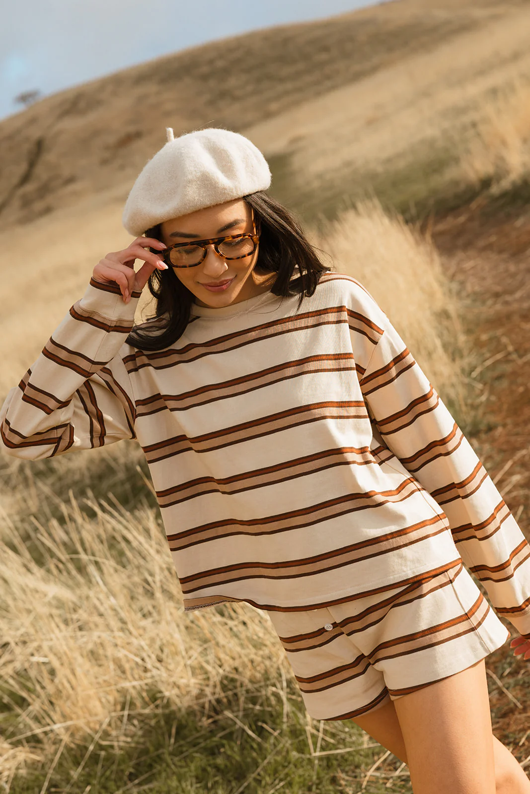 Fancy Button Striped Shorts - Desert Sand Brown - Image 15