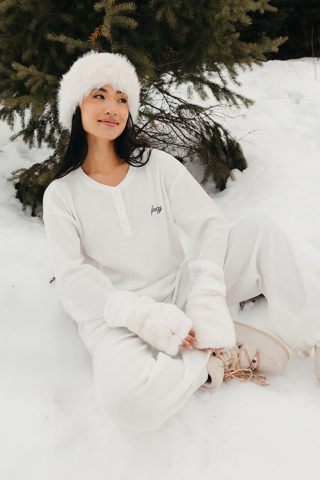 Fancy Buttoned Waffle Long Sleeve - Snow White - Image 13