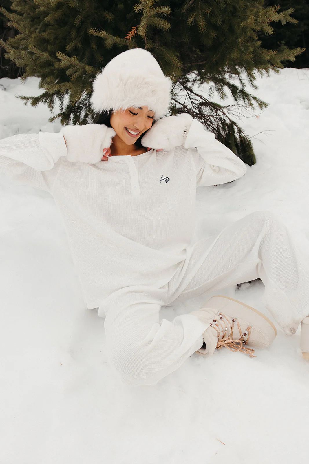 Fancy Buttoned Waffle Long Sleeve - Snow White - Image 14