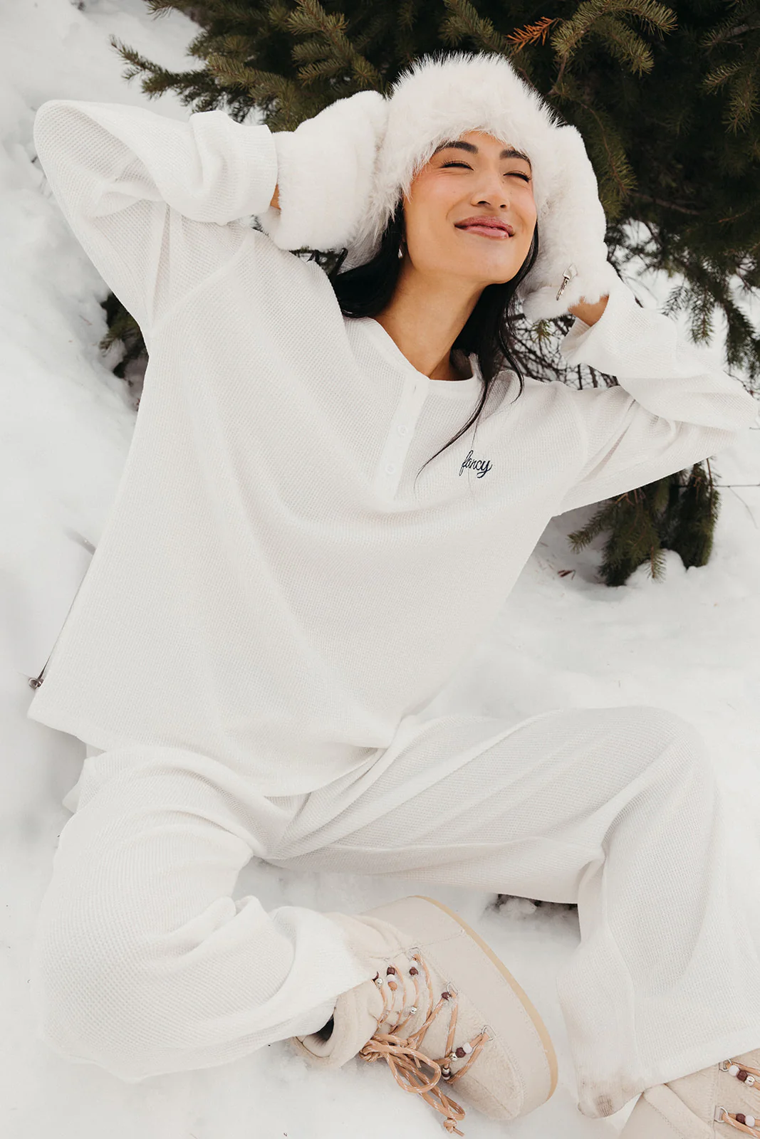 Fancy Buttoned Waffle Long Sleeve - Snow White - Image 15