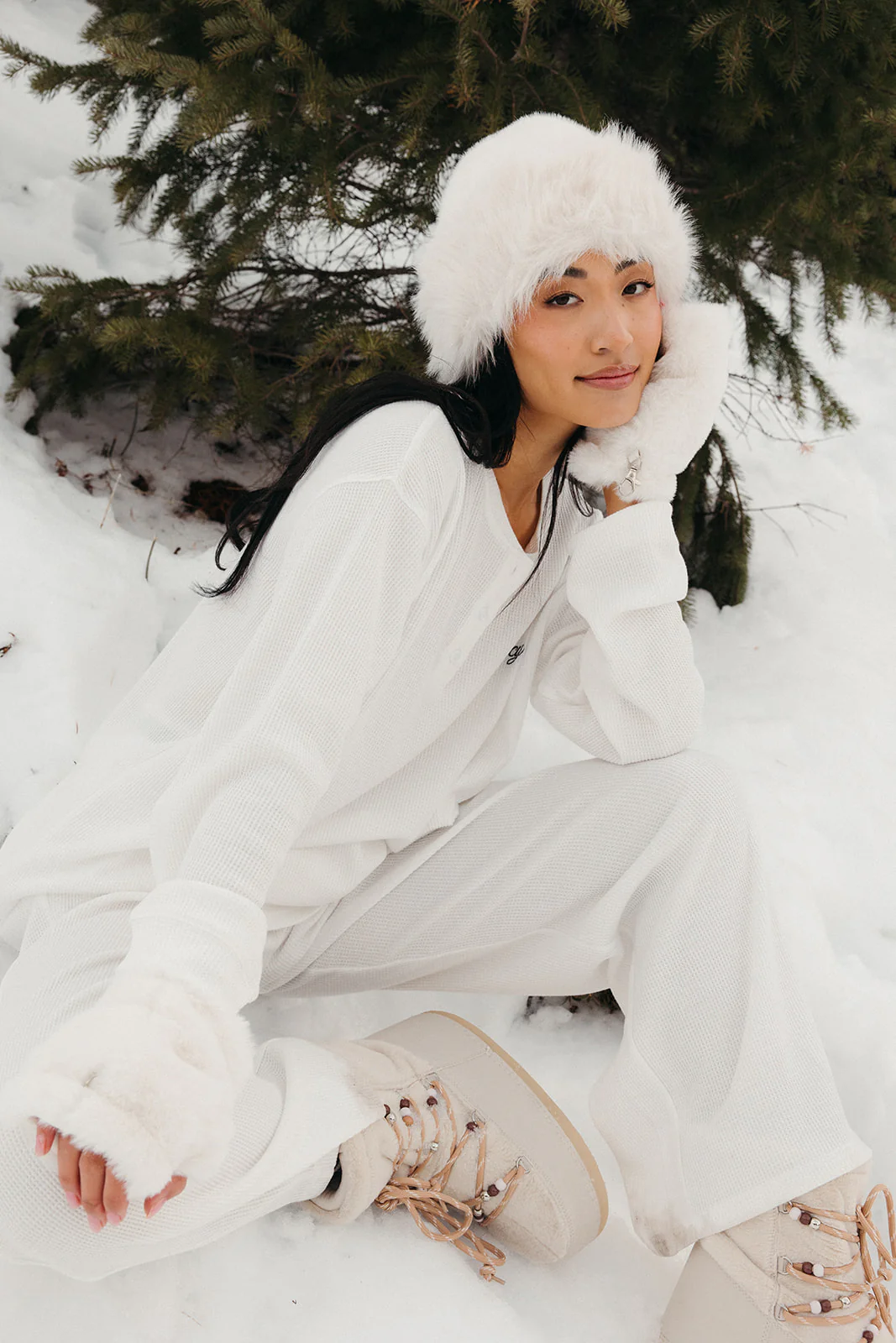 Fancy Buttoned Waffle Long Sleeve - Snow White - Image 16