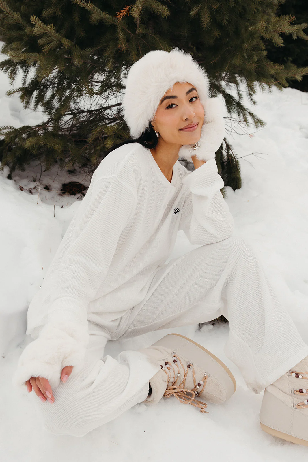 Fancy Buttoned Waffle Long Sleeve - Snow White - Image 18