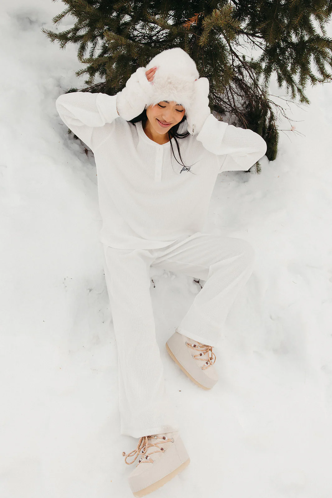 Fancy Buttoned Waffle Long Sleeve - Snow White - Image 3