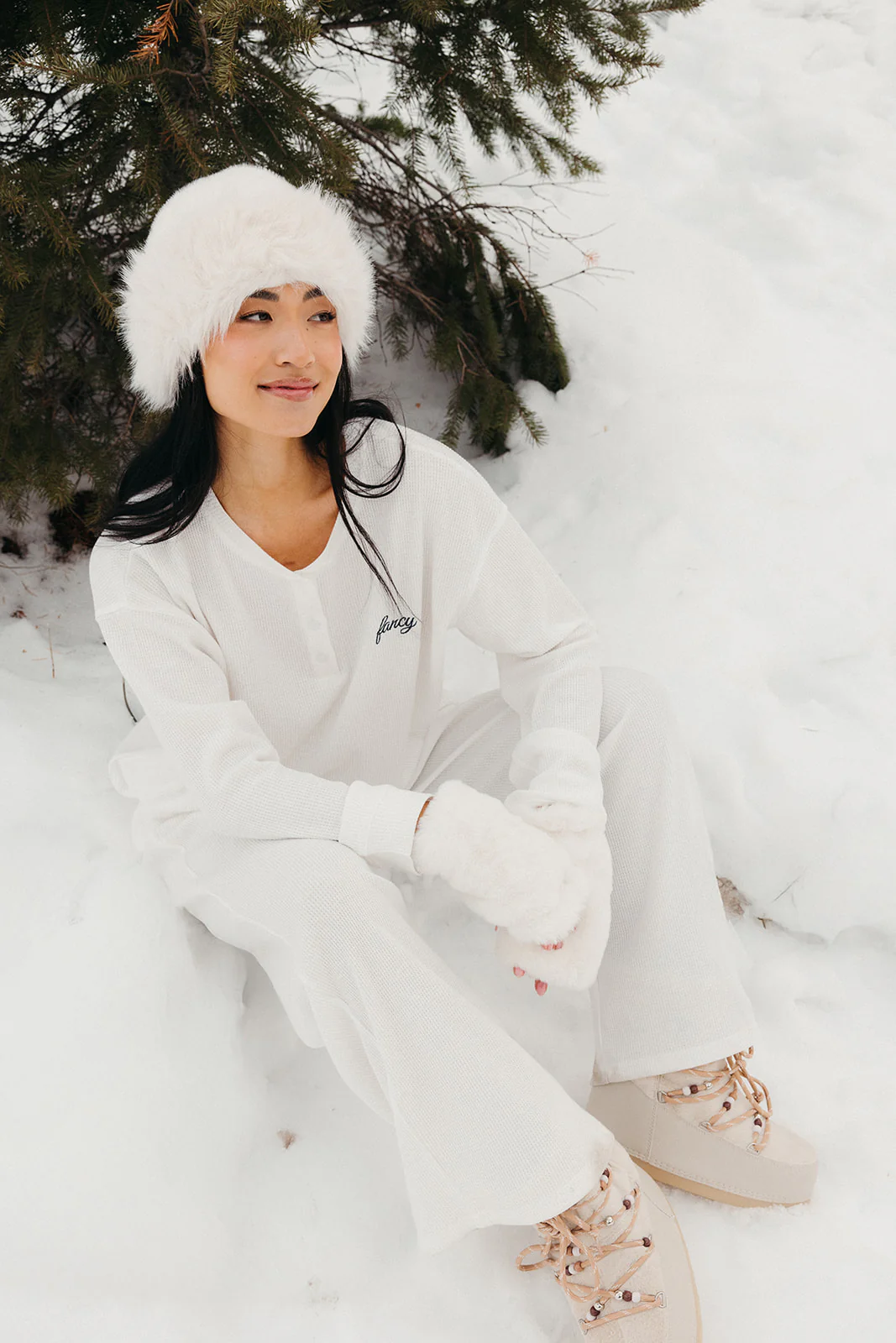 Fancy Buttoned Waffle Long Sleeve - Snow White - Image 5