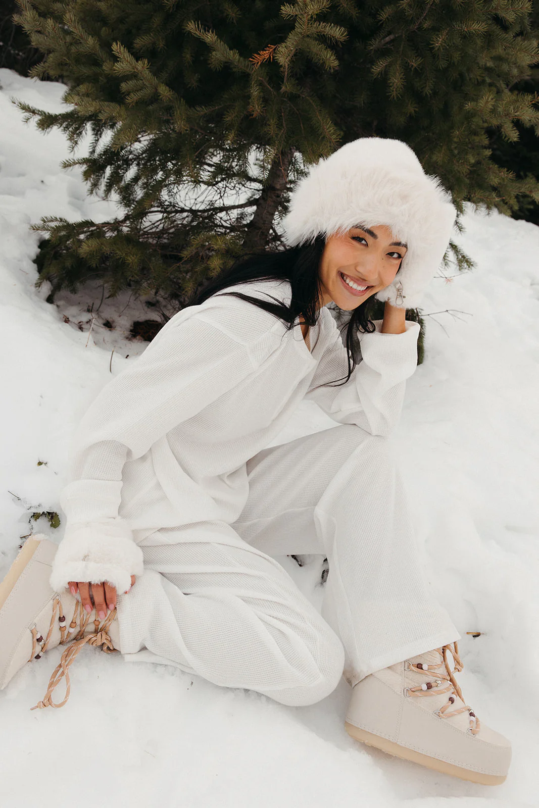 Fancy Buttoned Waffle Long Sleeve - Snow White - Image 9