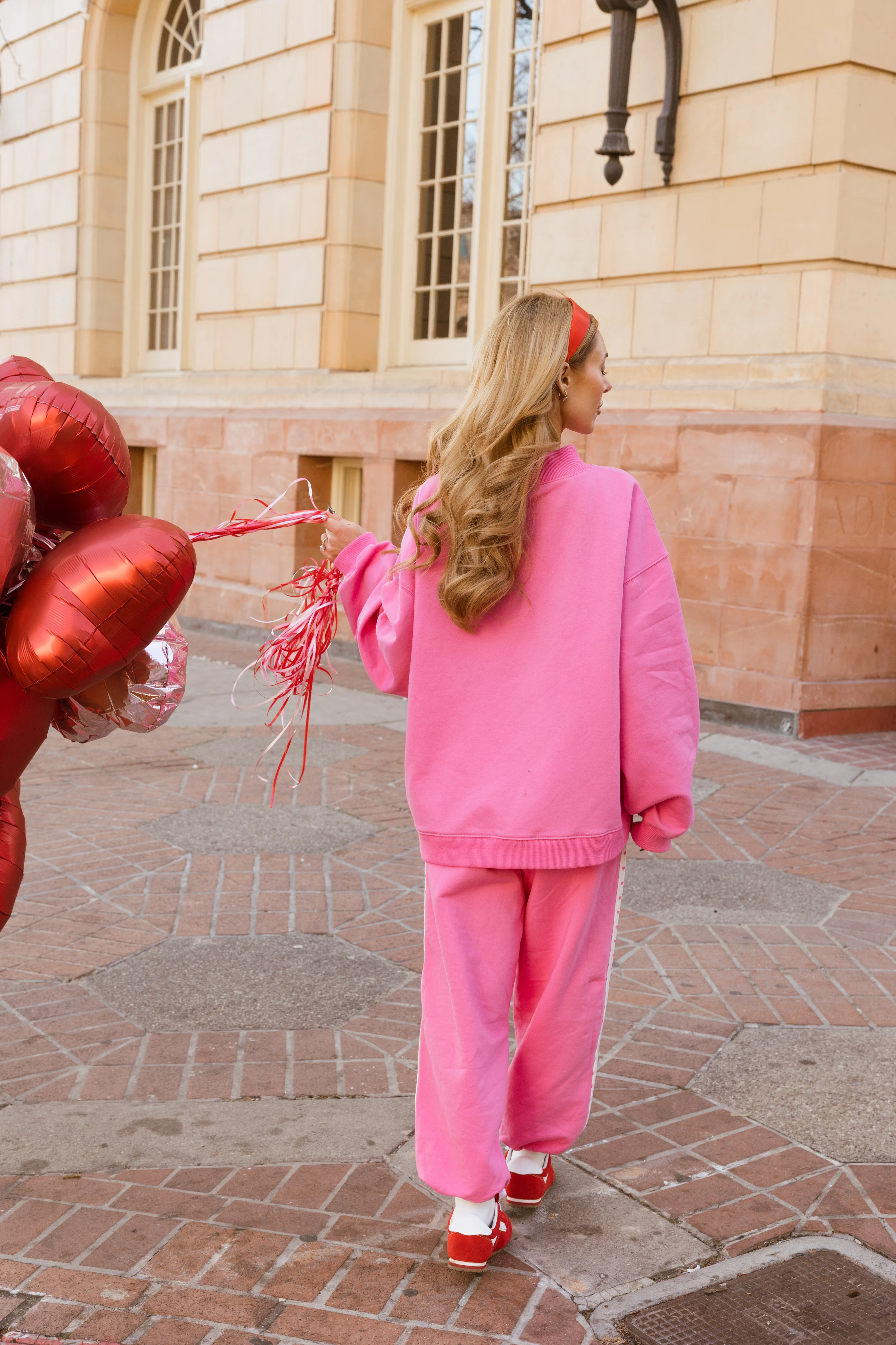 Fancy Fleece Heartline Cuffed Leg Sweatpants – Fuchsia Pink - Image 10