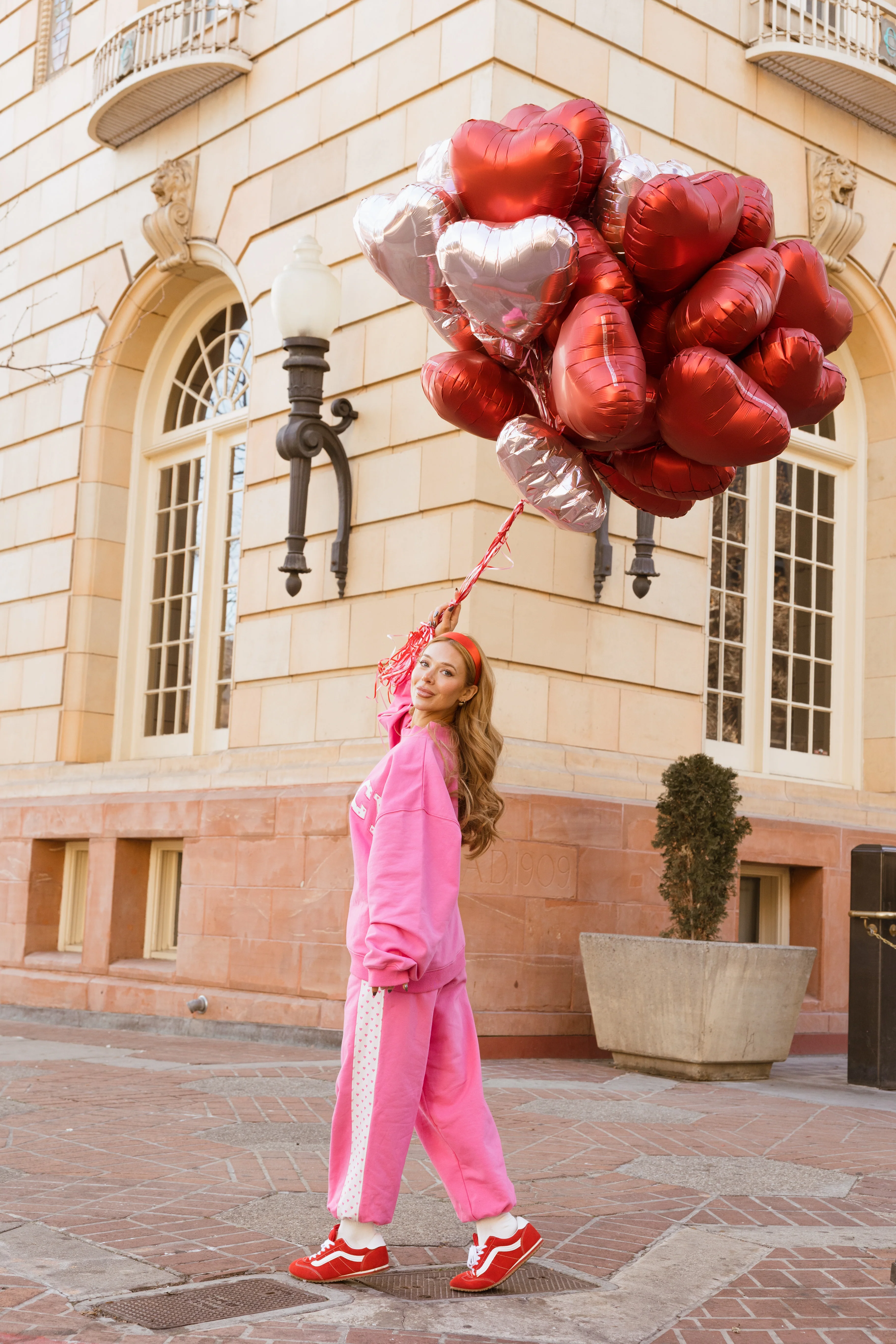 Fancy Fleece Heartline Cuffed Leg Sweatpants – Fuchsia Pink - Image 4
