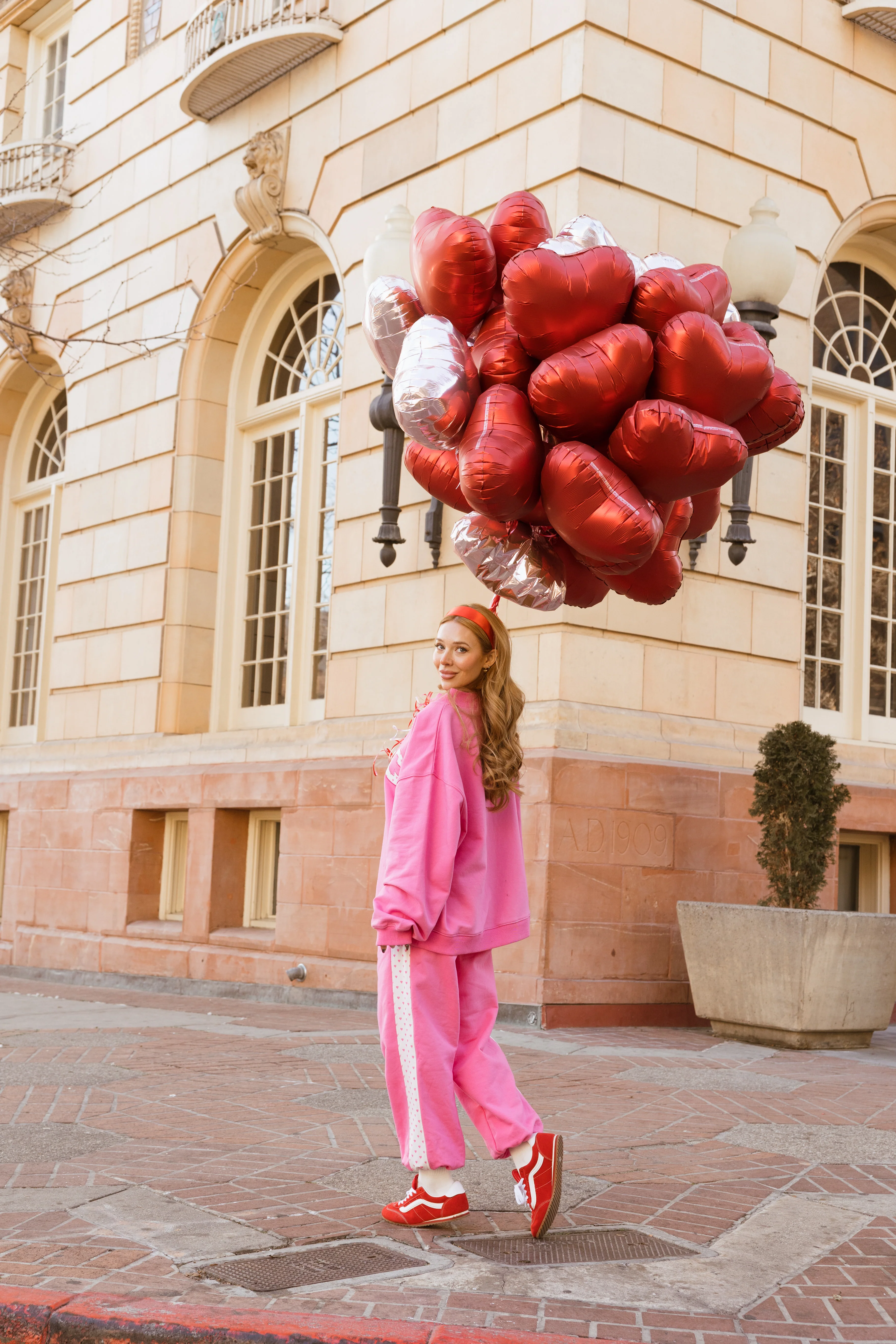 Fancy Fleece Heartline Cuffed Leg Sweatpants – Fuchsia Pink - Image 5