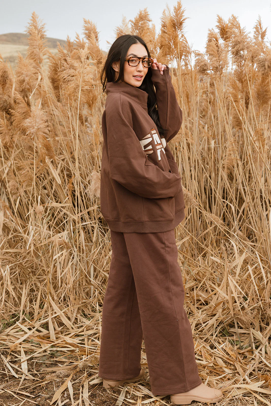 Fancy Fleece Wide Leg Sweatpants - Desert Sand Brown - Image 3