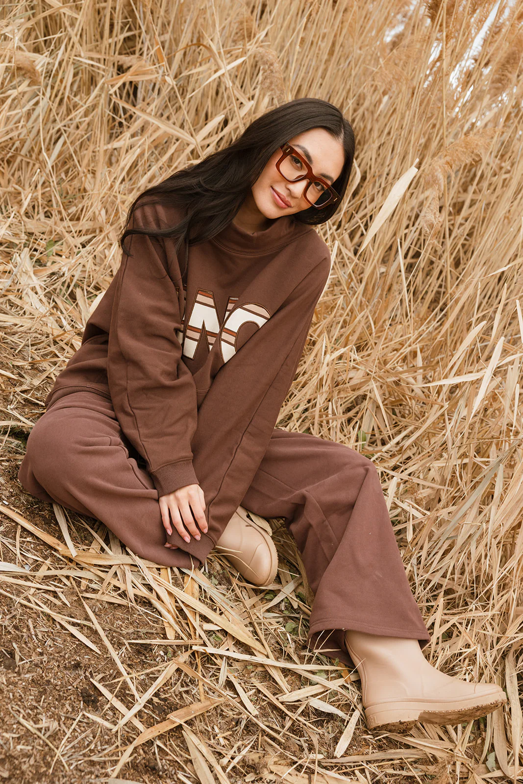 Fancy Fleece Wide Leg Sweatpants - Desert Sand Brown - Image 9