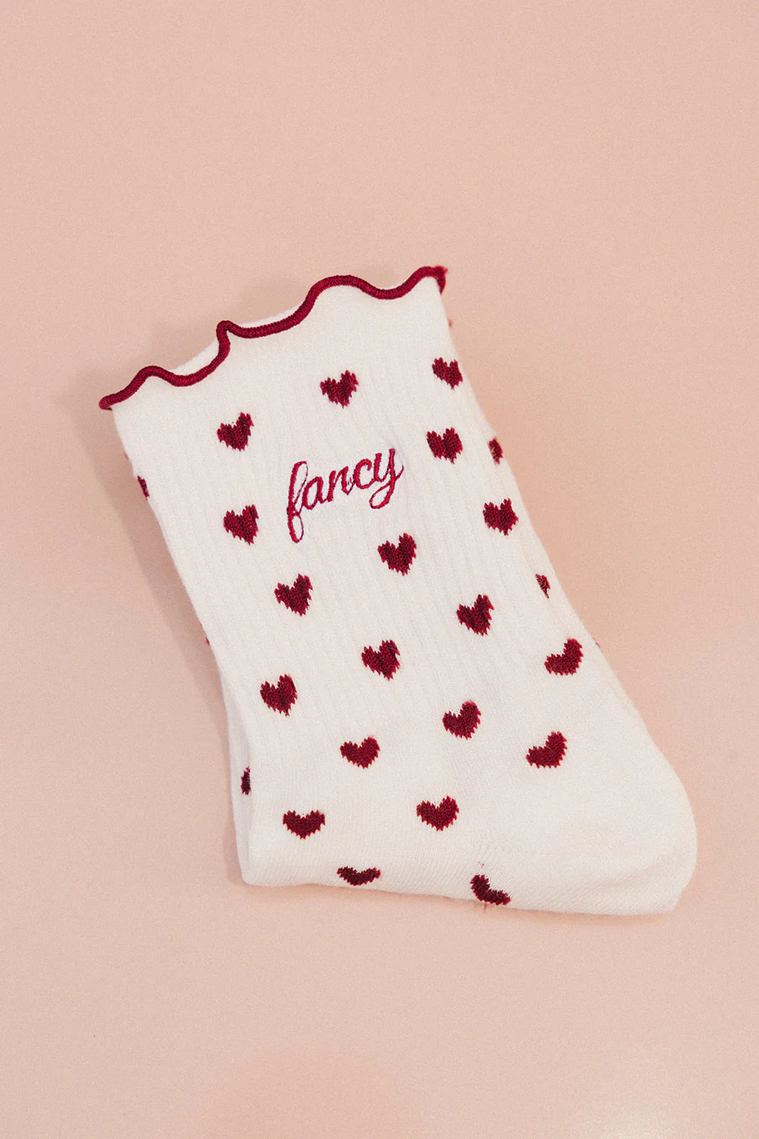 Fancy Heart Ruffle Socks- Black Cherry - Image 3