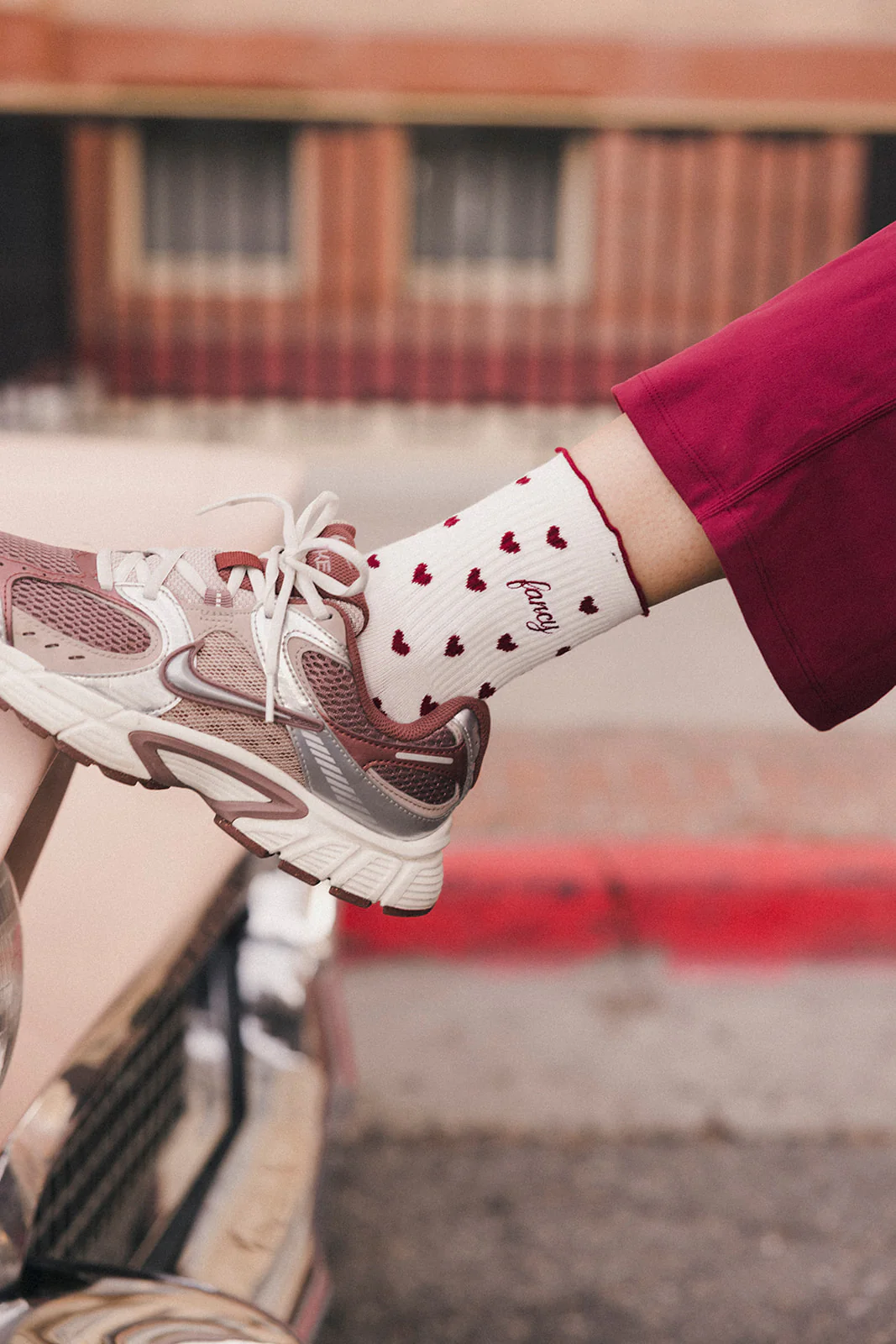 Fancy Heart Ruffle Socks- Black Cherry - Image 4