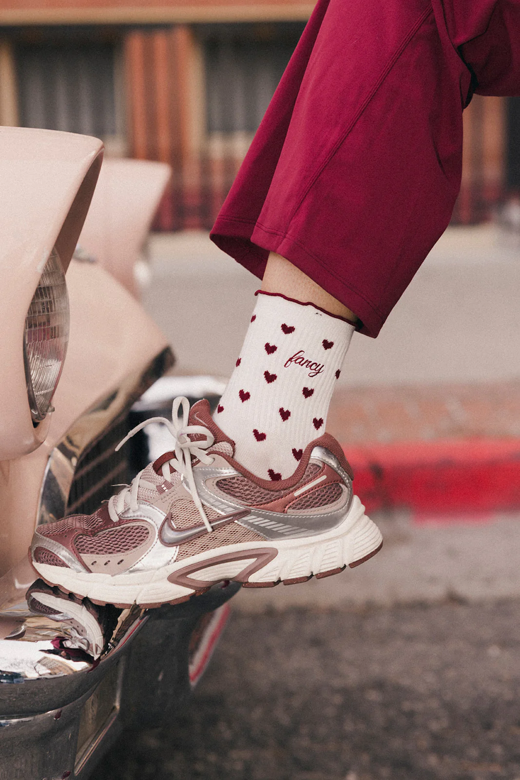 Fancy Heart Ruffle Socks- Black Cherry - Image 6