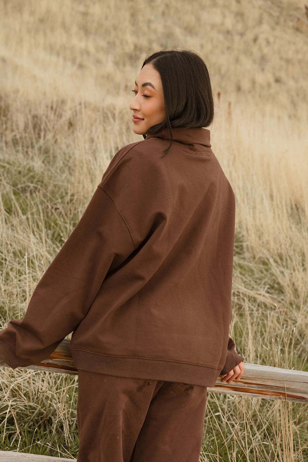 Fancy Oversized Fleece Embroidered Rolled Neck - Desert Sand Brown - Image 10