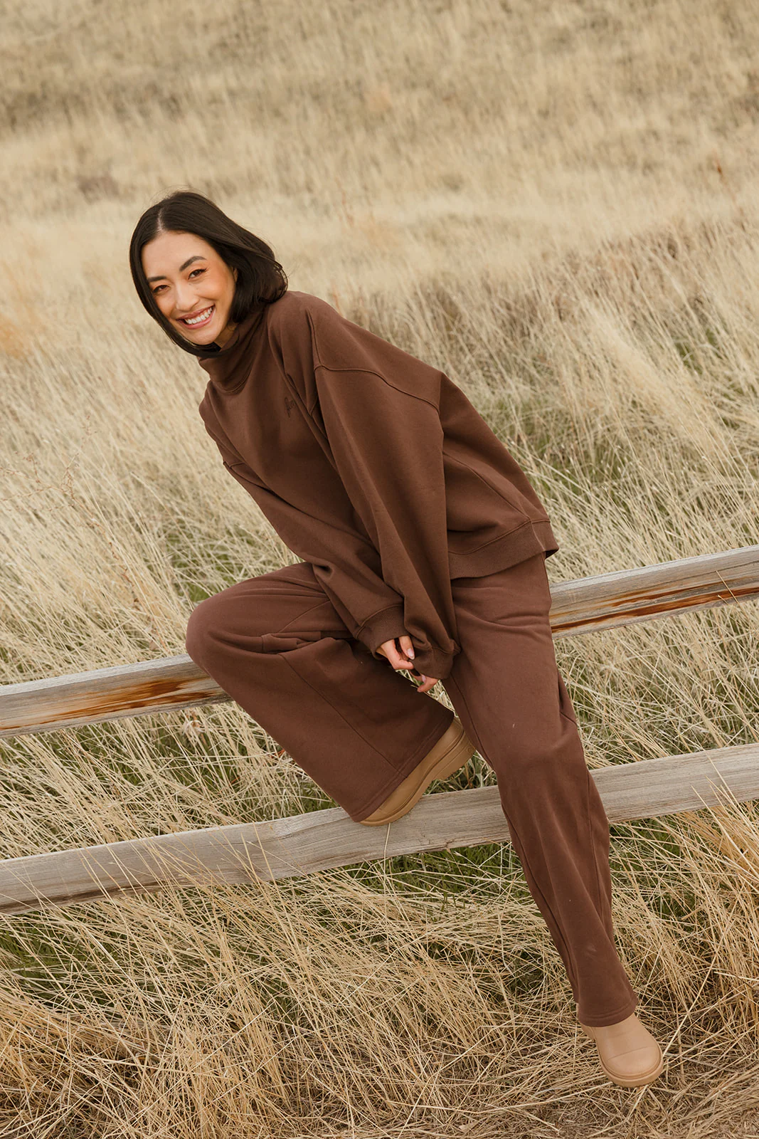 Fancy Oversized Fleece Embroidered Rolled Neck - Desert Sand Brown - Image 13