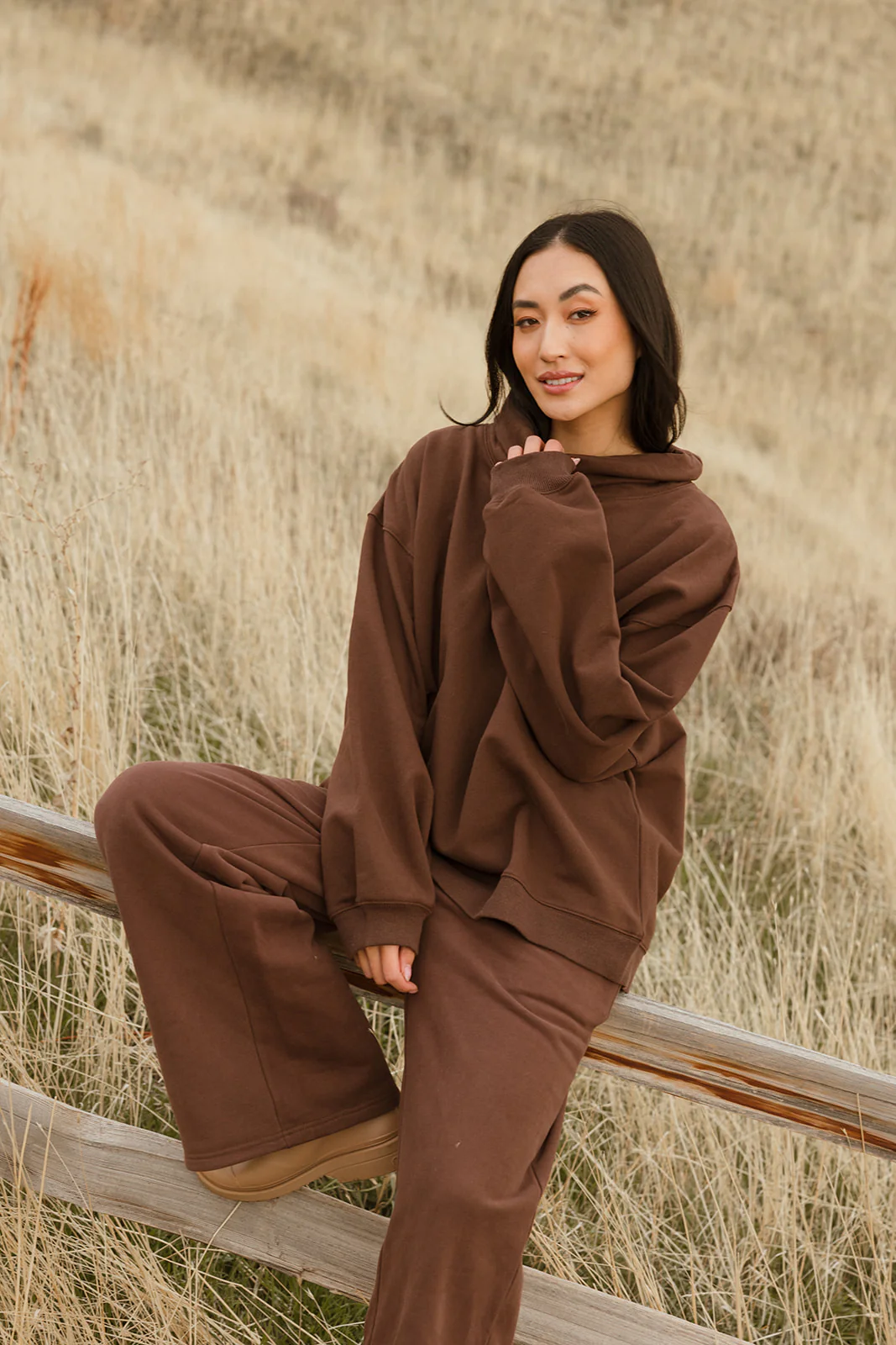 Fancy Oversized Fleece Embroidered Rolled Neck - Desert Sand Brown - Image 15