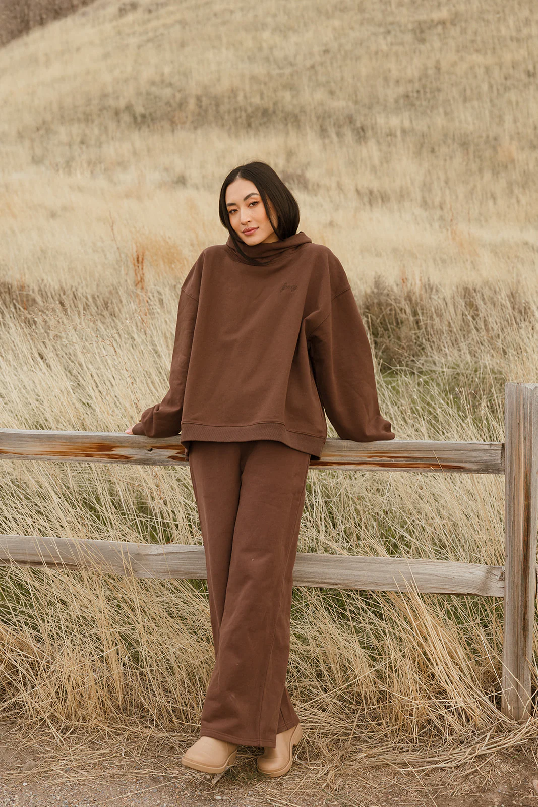 Fancy Oversized Fleece Embroidered Rolled Neck - Desert Sand Brown - Image 3