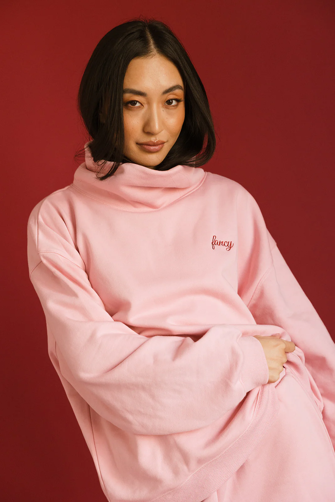Fancy Oversized Fleece Embroidered Rolled Neck - Gumdrop - Image 3