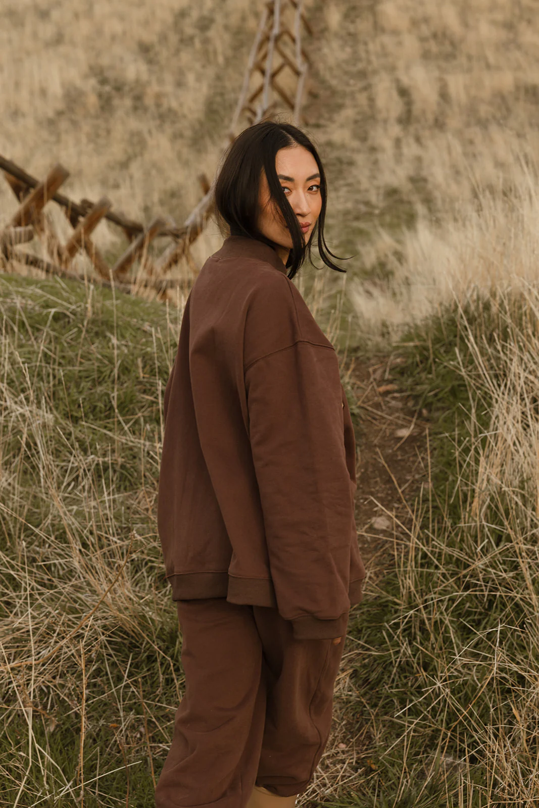 Fancy Oversized Fleece Mockneck - Desert Sand Brown - Image 16