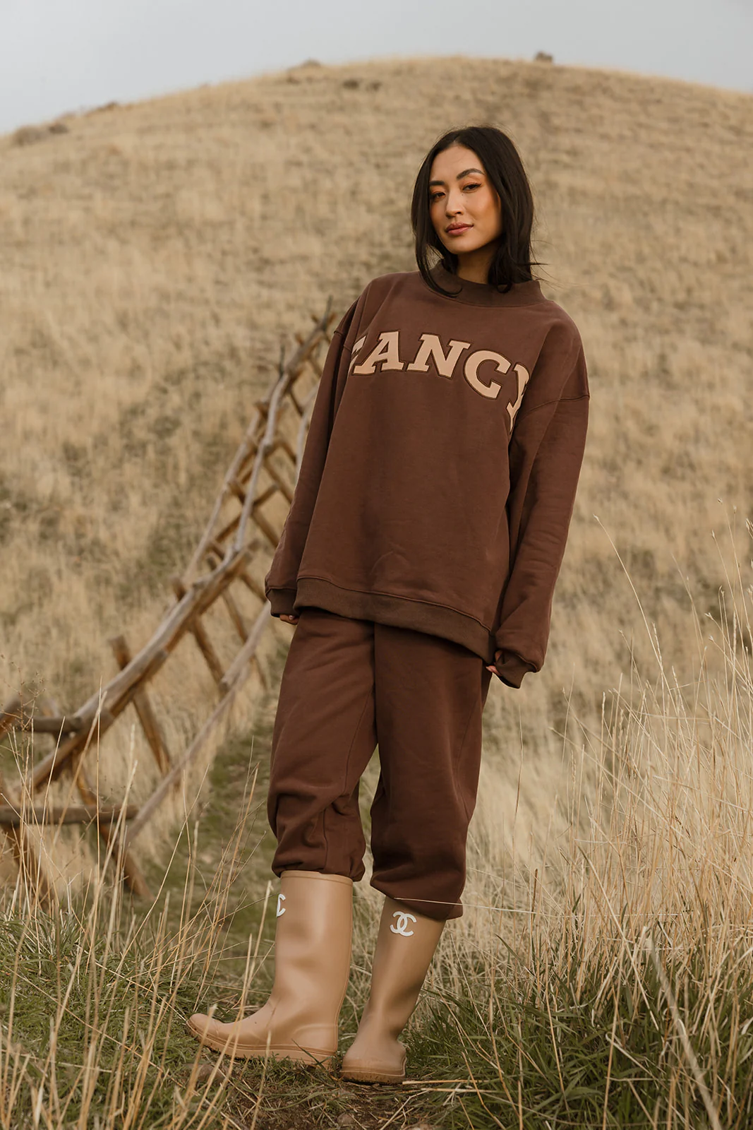 Fancy Oversized Fleece Mockneck - Desert Sand Brown - Image 19
