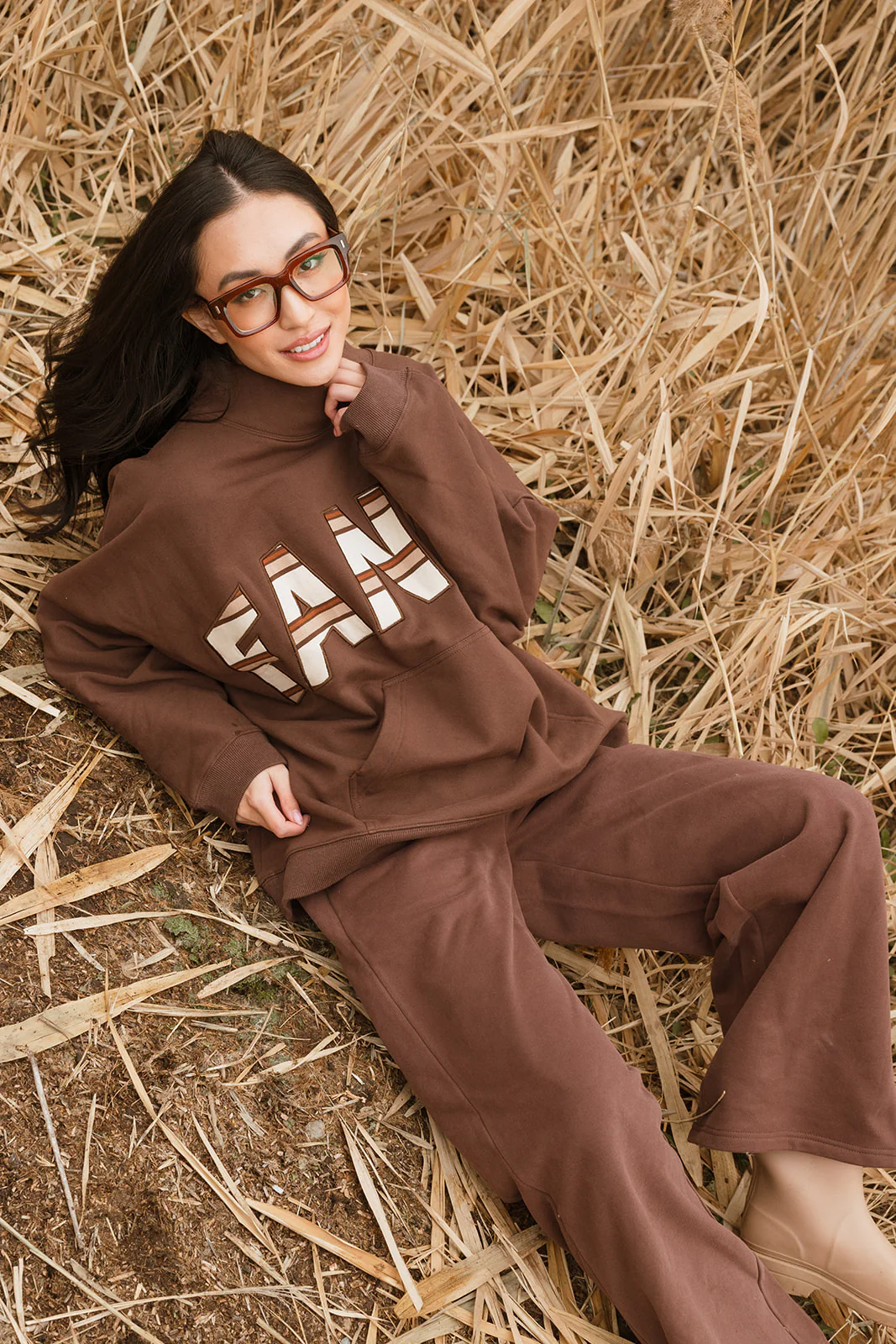 Fancy Oversized Fleece PocketCloud Striped Mockneck - Desert Sand Brown - Image 22