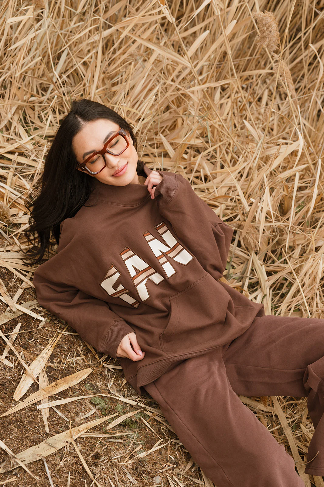 Fancy Oversized Fleece PocketCloud Striped Mockneck - Desert Sand Brown - Image 24