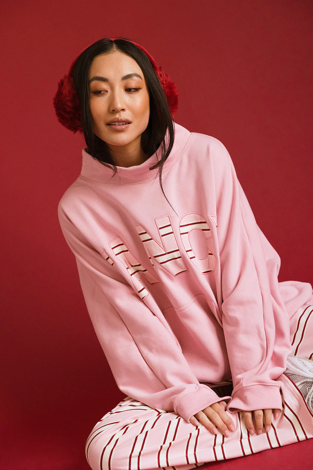 Fancy Oversized Fleece PocketCloud Striped Mockneck - Gumdrop - Image 3