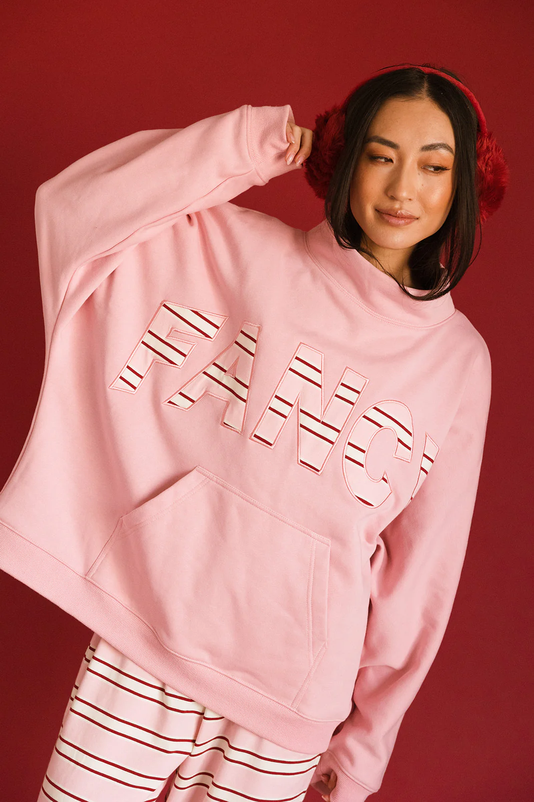 Fancy Oversized Fleece PocketCloud Striped Mockneck - Gumdrop - Image 30