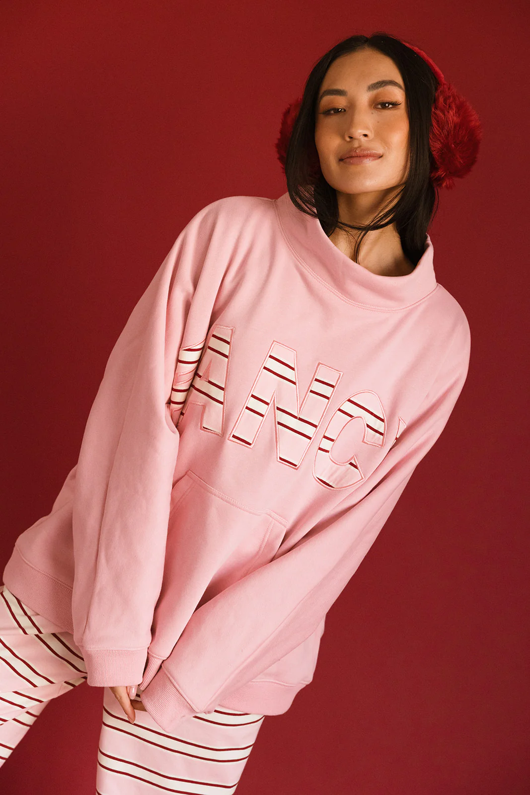 Fancy Oversized Fleece PocketCloud Striped Mockneck - Gumdrop - Image 31