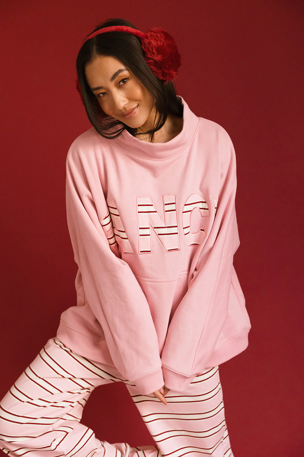 Fancy Oversized Fleece PocketCloud Striped Mockneck - Gumdrop - Image 32